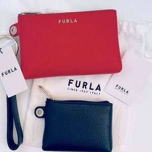 NEW FURLA 2-Piece Leather Pouch Set